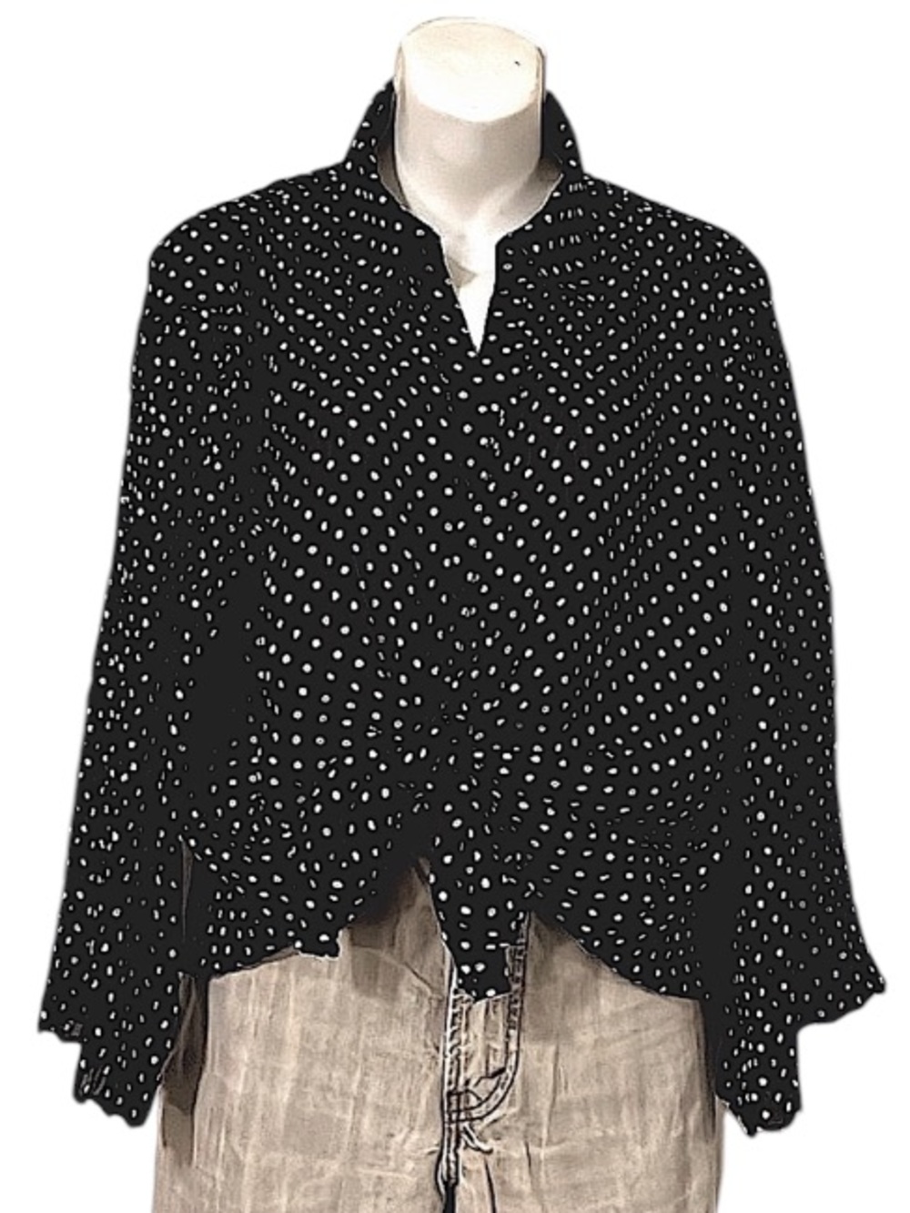 E K Designs Black & White Polka Dot Crinkle Button Down Blouse Shirt Sz XL
